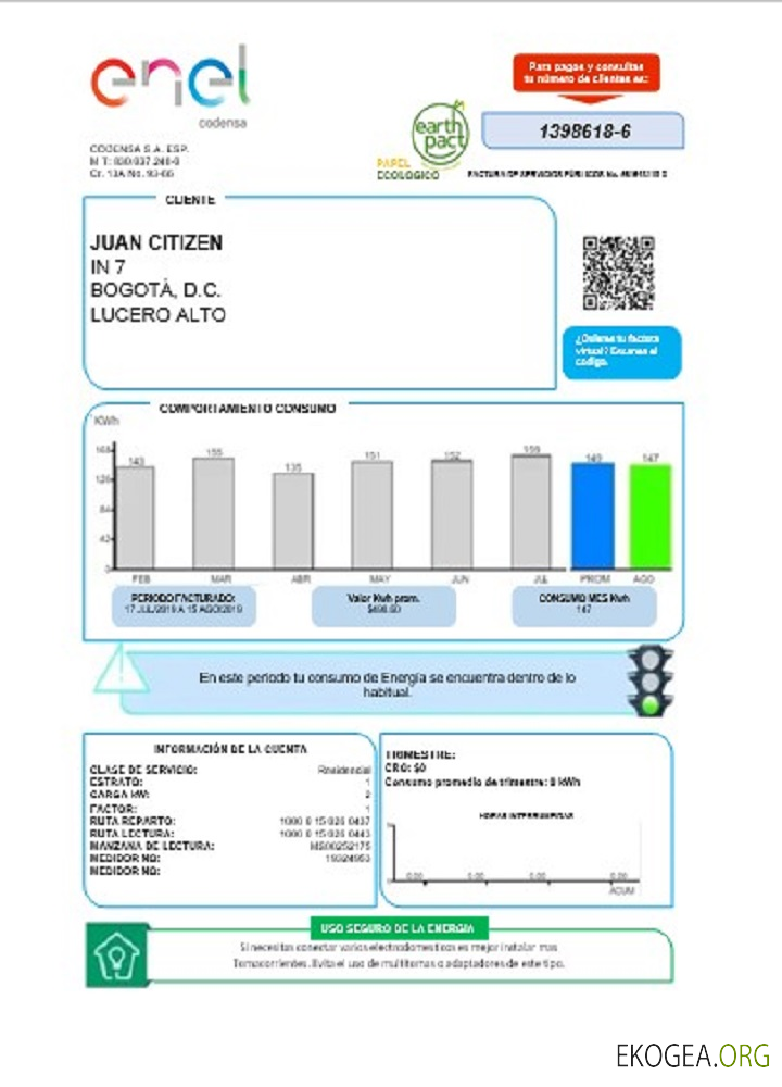 Colombia ENEL energy utility bill